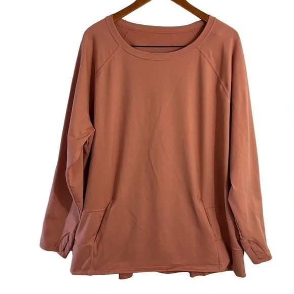 Zuda Orange Pullover Athletic Top 3X Kangaroo Pouch Pocket Thumb Holes Stretch - Picture 1 of 8